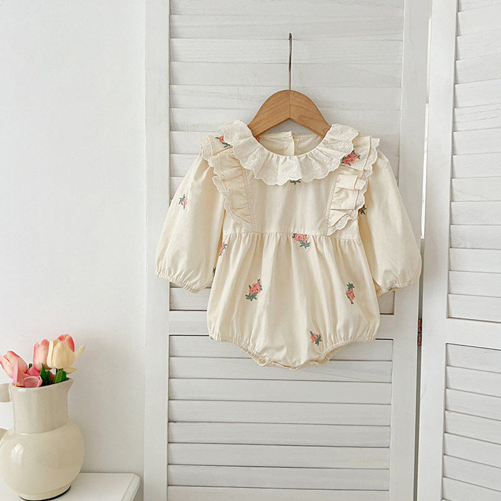 MyKids-USA® Baby Kids Girls Long Sleeves Floral Embroidery Pattern French Collar bodysuit or Dress – Princess Sister Matching