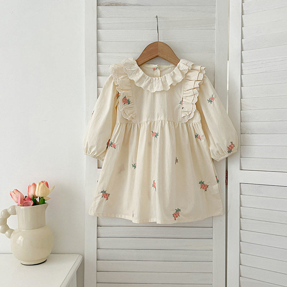 MyKids-USA® Baby Kids Girls Long Sleeves Floral Embroidery Pattern French Collar bodysuit or Dress – Princess Sister Matching