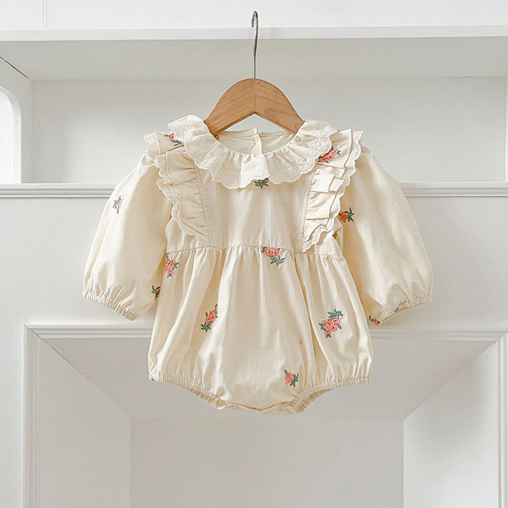 MyKids-USA® Baby Kids Girls Long Sleeves Floral Embroidery Pattern French Collar bodysuit or Dress – Princess Sister Matching