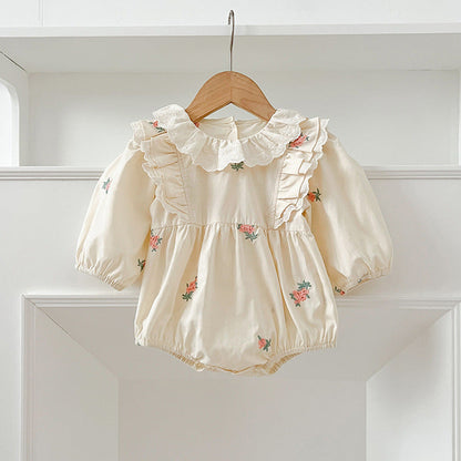 MyKids-USA® Baby Kids Girls Long Sleeves Floral Embroidery Pattern French Collar bodysuit or Dress – Princess Sister Matching