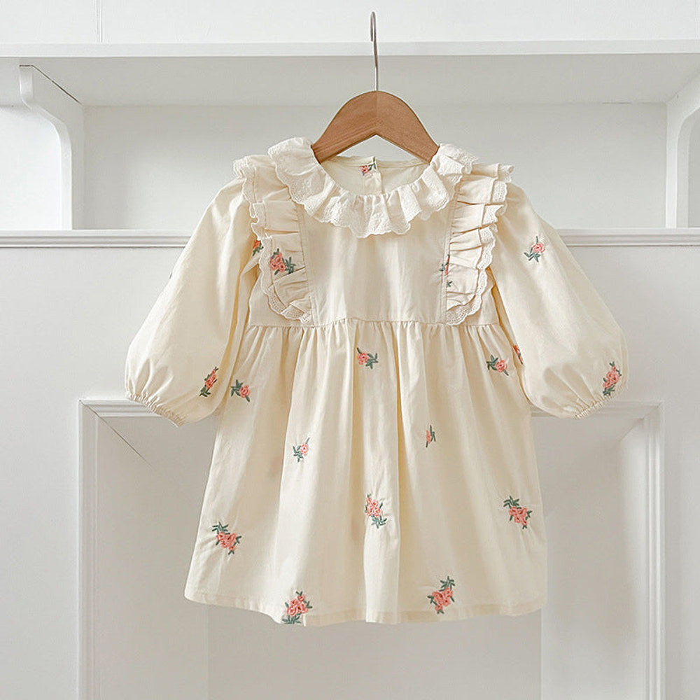 MyKids-USA® Baby Kids Girls Long Sleeves Floral Embroidery Pattern French Collar bodysuit or Dress – Princess Sister Matching