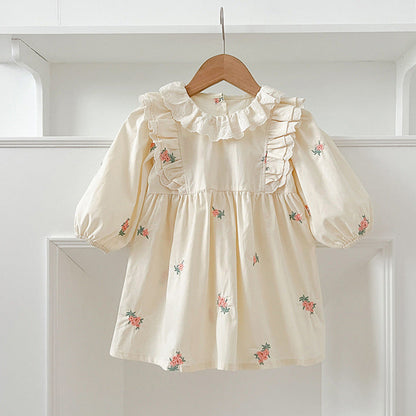 MyKids-USA® Baby Kids Girls Long Sleeves Floral Embroidery Pattern French Collar bodysuit or Dress – Princess Sister Matching
