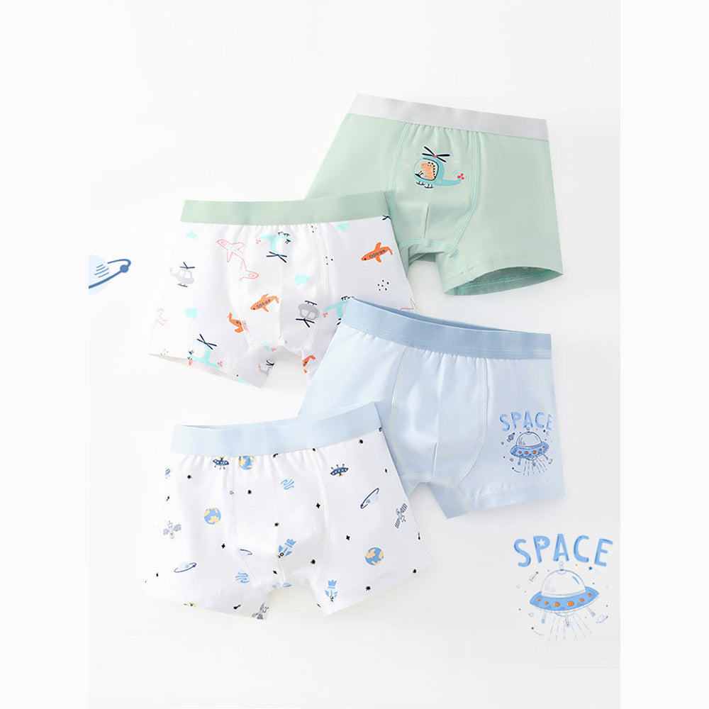 MyKids-USA® Boys’ Cartoon and Striped Printed Boxer Shorts Breathable Underwear Set