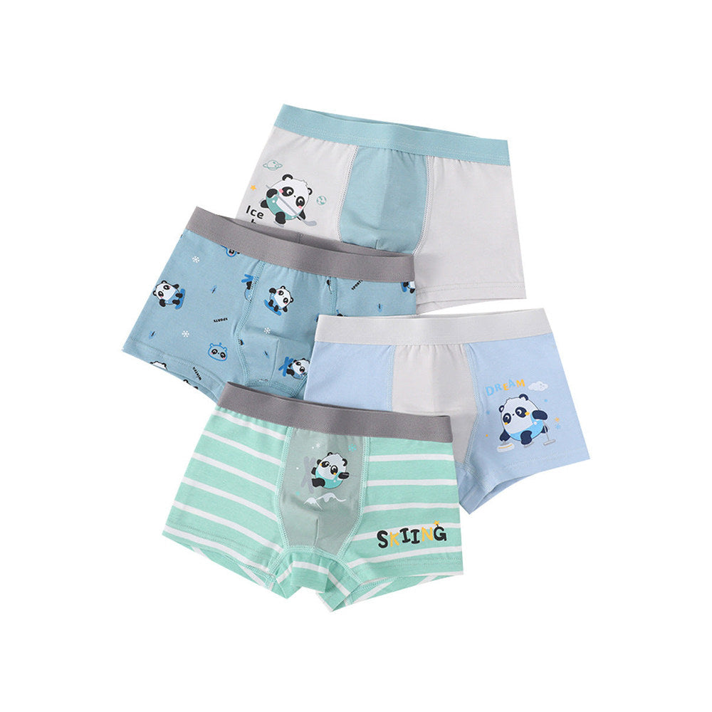 MyKids-USA® Boys’ Cartoon and Striped Printed Boxer Shorts Breathable Underwear Set