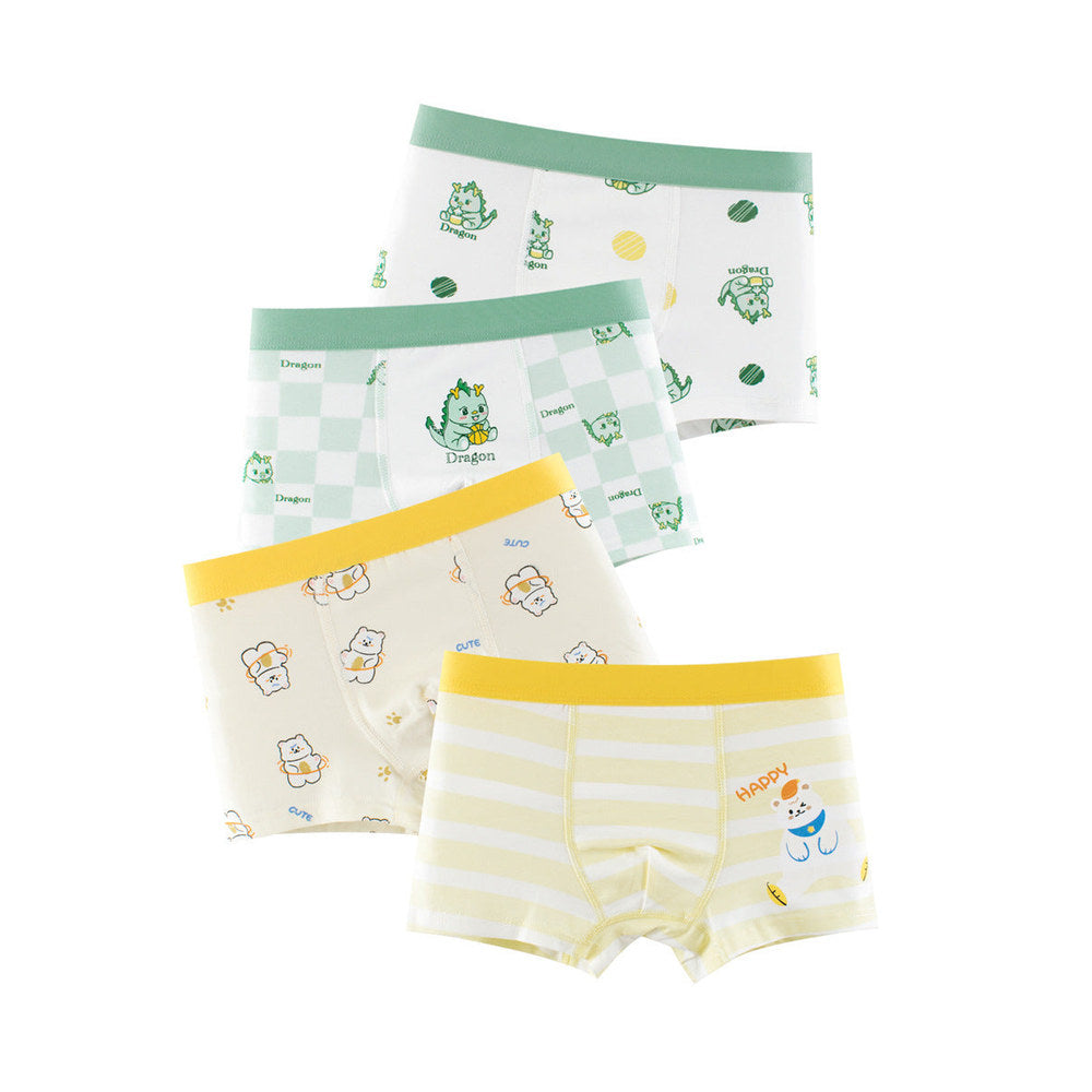 MyKids-USA® Boys’ Cartoon and Striped Printed Boxer Shorts Breathable Underwear Set