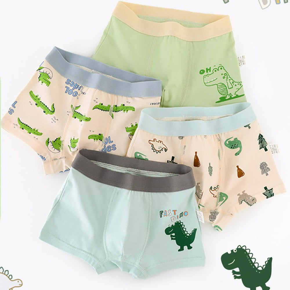 MyKids-USA® Boys’ Cartoon and Striped Printed Boxer Shorts Breathable Underwear Set