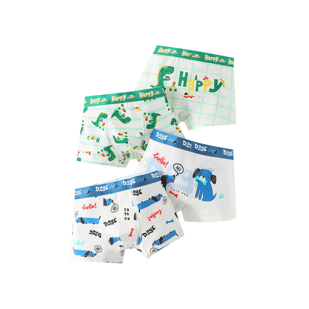 MyKids-USA® Boys’ Cartoon and Striped Printed Boxer Shorts Breathable Underwear Set