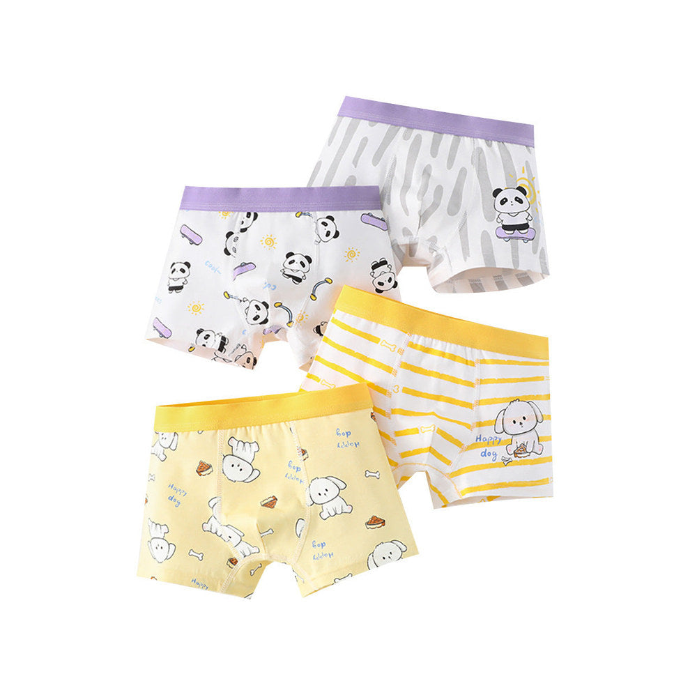 MyKids-USA® Boys’ Cartoon and Striped Printed Boxer Shorts Breathable Underwear Set