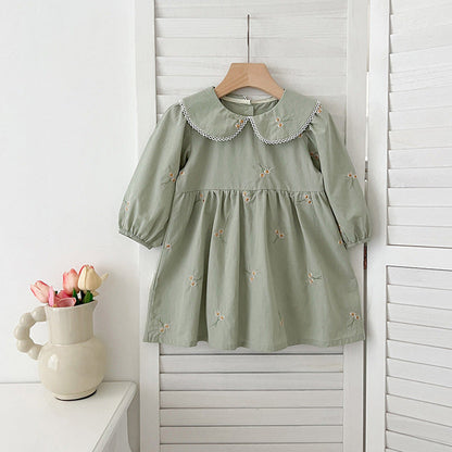 MyKids-USA® Baby Kids Girls Long Sleeves Daisy Floral Embroidery Pattern French Collar bodysuit or Dress – Princess Sister Matching