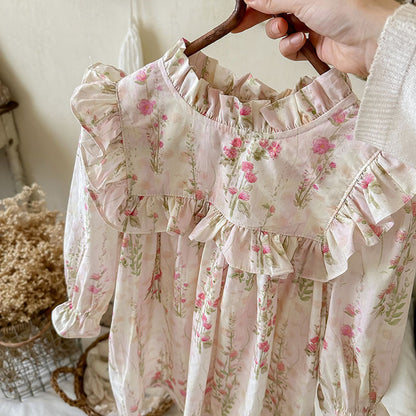 MyKids-USA® French Style Girls Floral Pattern Long Sleeves Ruffle Dress