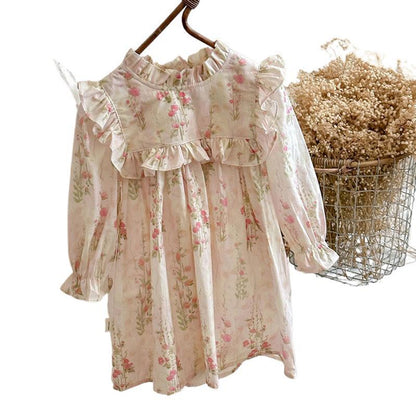 MyKids-USA® French Style Girls Floral Pattern Long Sleeves Ruffle Dress
