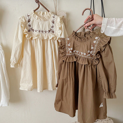 MyKids-USA® Girls Vines Pattern Embroidery French Style Ruffle Dress