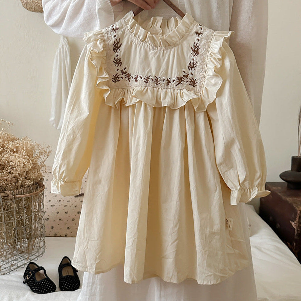 MyKids-USA® Girls Vines Pattern Embroidery French Style Ruffle Dress