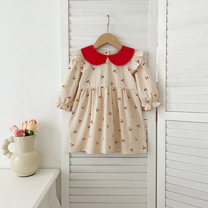 MyKids-USA® Baby Kids Girls Long Sleeves Cherry Pattern Peter Pan Collar bodysuit or Dress – Princess Sister Matching