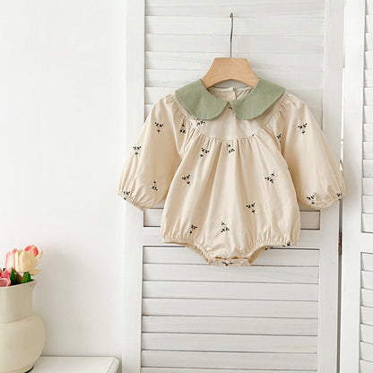 MyKids-USA® Baby Kids Girls Long Sleeves Floral Embroidery Pattern Peter Pan Collar bodysuit or Dress – Princess Sister Matching