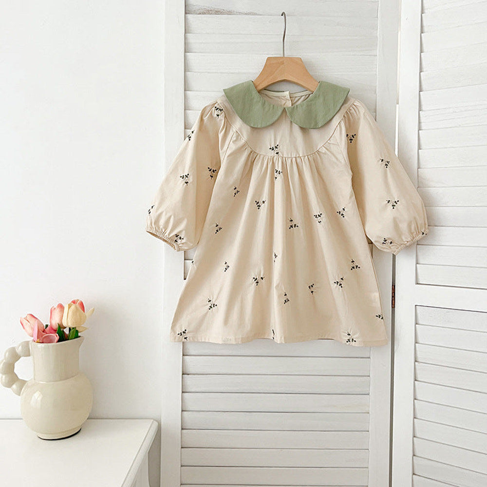 MyKids-USA® Baby Kids Girls Long Sleeves Floral Embroidery Pattern Peter Pan Collar bodysuit or Dress – Princess Sister Matching