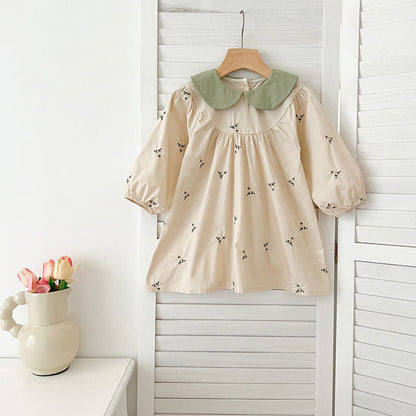 MyKids-USA® Baby Kids Girls Long Sleeves Floral Embroidery Pattern Peter Pan Collar bodysuit or Dress – Princess Sister Matching