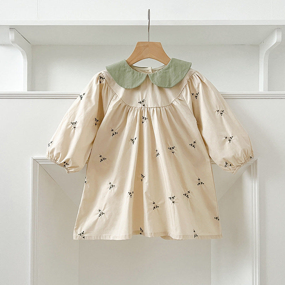 MyKids-USA® Baby Kids Girls Long Sleeves Floral Embroidery Pattern Peter Pan Collar bodysuit or Dress – Princess Sister Matching