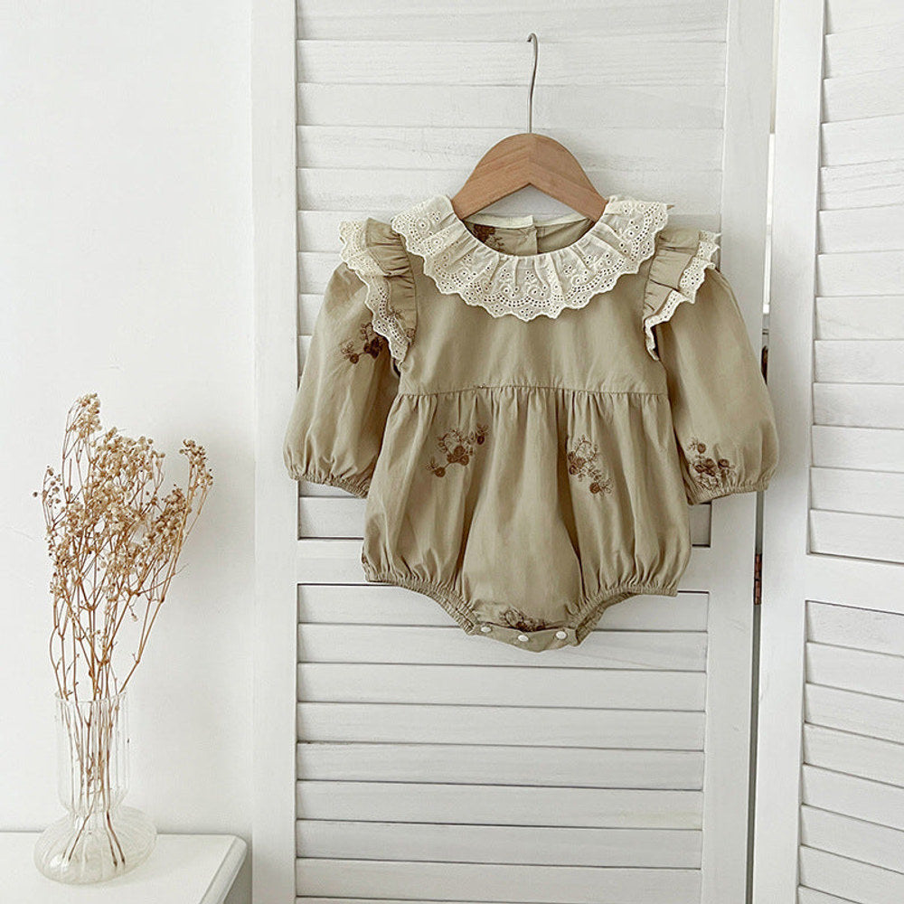 MyKids-USA® Baby Kids Girls Long Sleeves Vintage Floral Embroidery Pattern French Collar bodysuit or Dress – Princess Sister Matching