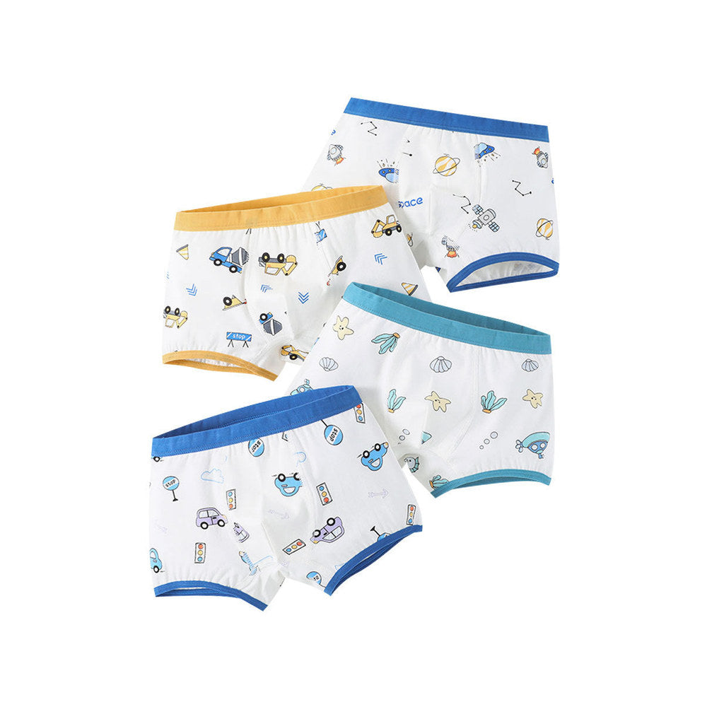 MyKids-USA® Boys’ Cartoon Pattern Printed Boxer Shorts Breathable Underwear Set