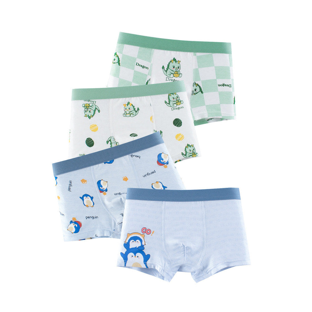 MyKids-USA® Boys’ Cartoon and Striped Printed Boxer Shorts Breathable Underwear Set
