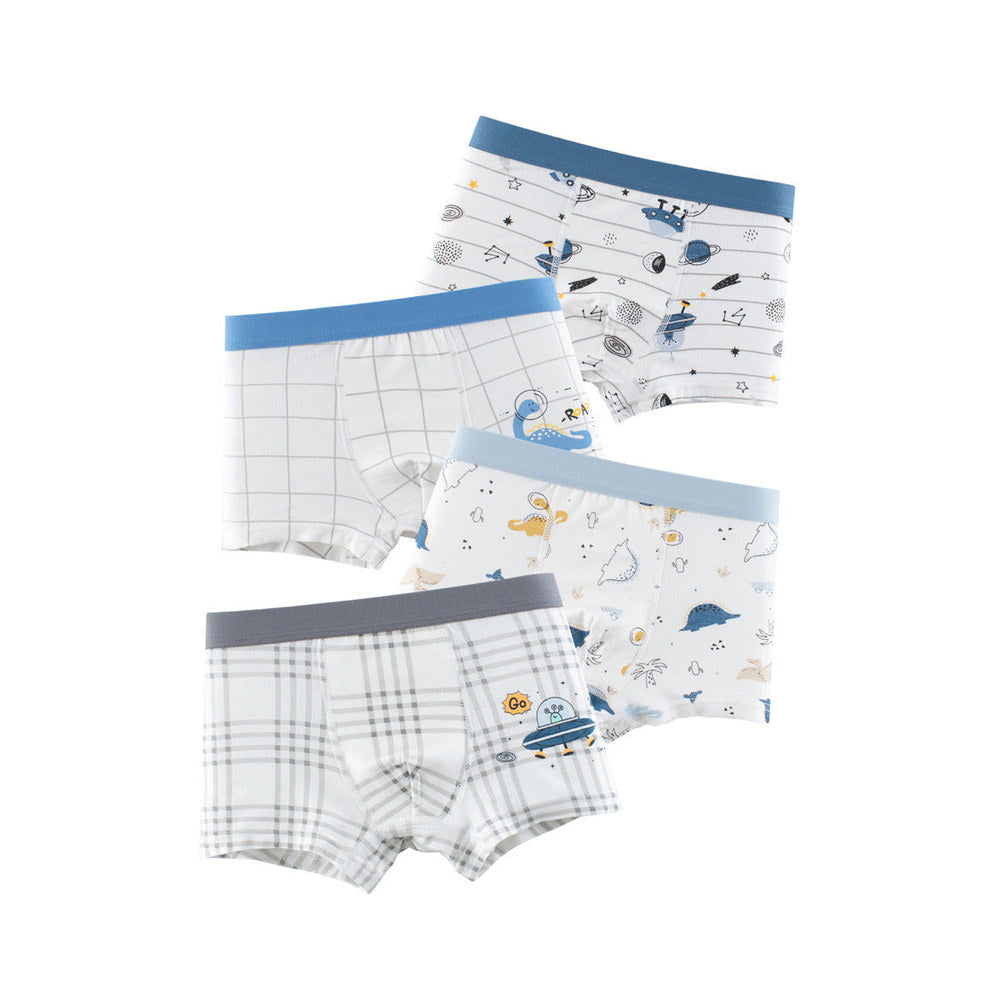 MyKids-USA® Boys’ Cartoon and Striped Printed Boxer Shorts Breathable Underwear Set