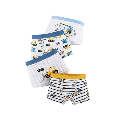 MyKids-USA® Boys’ Cartoon and Striped Printed Boxer Shorts Breathable Underwear Set