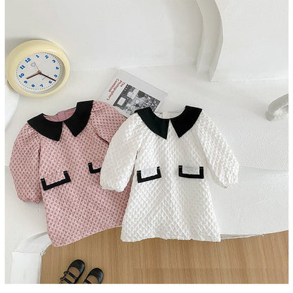 MyKids-USA® Girls French Fashion Argyle Pattern Long Sleeves Dress with Collar