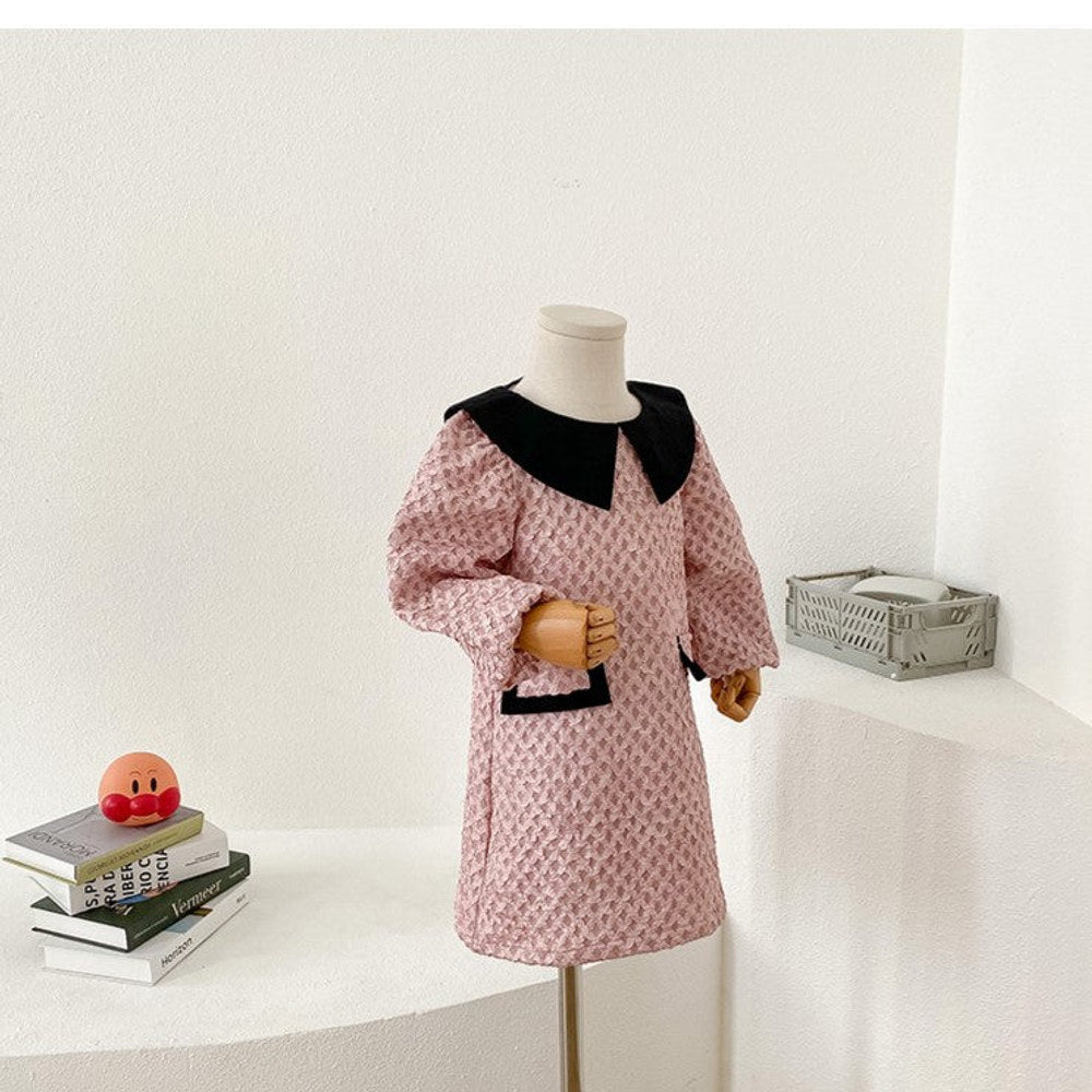 MyKids-USA® Girls French Fashion Argyle Pattern Long Sleeves Dress with Collar