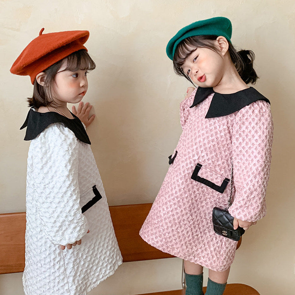 MyKids-USA® Girls French Fashion Argyle Pattern Long Sleeves Dress with Collar