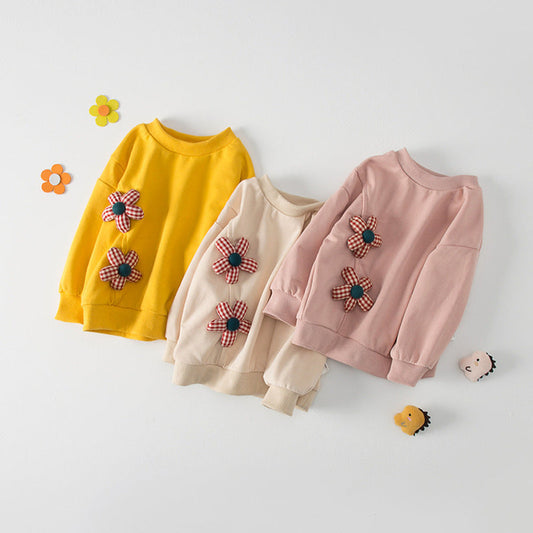 MyKids-USA® Design Kids Girls Crew Neck Long Sleeves 3D Flowers Pattern Attached Top Pullover Shirt