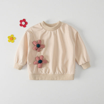 MyKids-USA® Design Kids Girls Crew Neck Long Sleeves 3D Flowers Pattern Attached Top Pullover Shirt