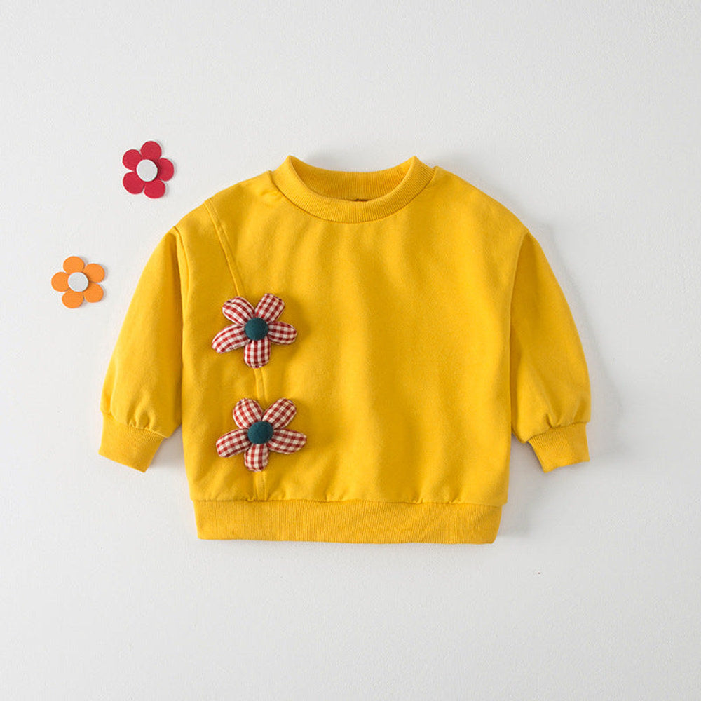 MyKids-USA® Design Kids Girls Crew Neck Long Sleeves 3D Flowers Pattern Attached Top Pullover Shirt