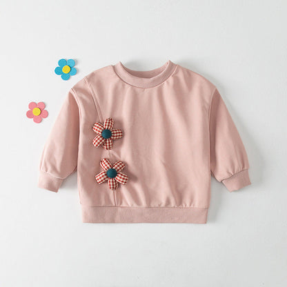 MyKids-USA® Design Kids Girls Crew Neck Long Sleeves 3D Flowers Pattern Attached Top Pullover Shirt