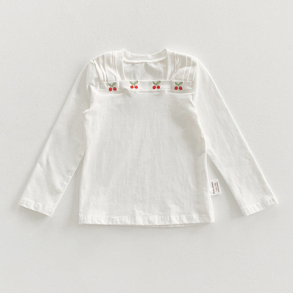 MyKids-USA® Design Kids Girls Square Neck Long Sleeves Cherry Embroidery Pattern Top Shirt