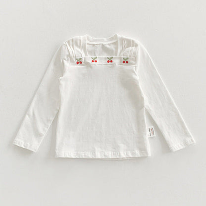MyKids-USA® Design Kids Girls Square Neck Long Sleeves Cherry Embroidery Pattern Top Shirt