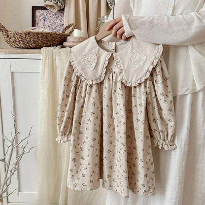 MyKids-USA® Girls Heart Embroidery Pattern Collar Long Sleeves Floral Dress