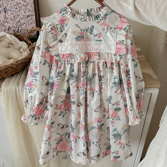 MyKids-USA® Arrival Autumn Girls Ruffle Neck Long Sleeves Floral Dress