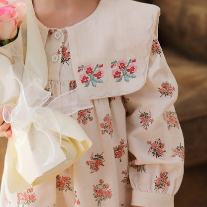 MyKids-USA® Design Girls Fashion Floral Long Sleeves Square Collar Dress