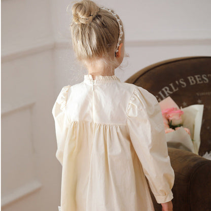 MyKids-USA® Girls Ruffle Neck Long Sleeves Flowers Embroidery Dress