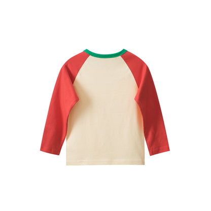MyKids-USA® Kids Girls Teddy Bear Cartoon Print Crew Neck Long Sleeves Color Patchwork Shirt