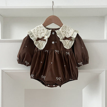 MyKids-USA® Baby Kids Girls Long Sleeves Bows Embroidery Pattern Floral Collar bodysuit or Dress – Princess Sister Matching
