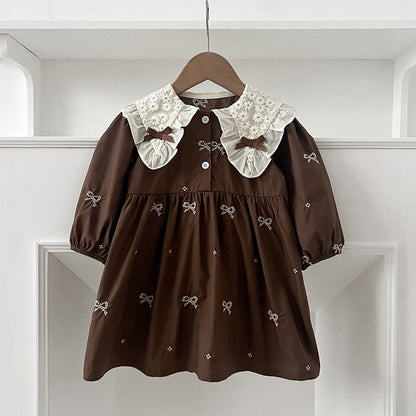 MyKids-USA® Baby Kids Girls Long Sleeves Bows Embroidery Pattern Floral Collar bodysuit or Dress – Princess Sister Matching