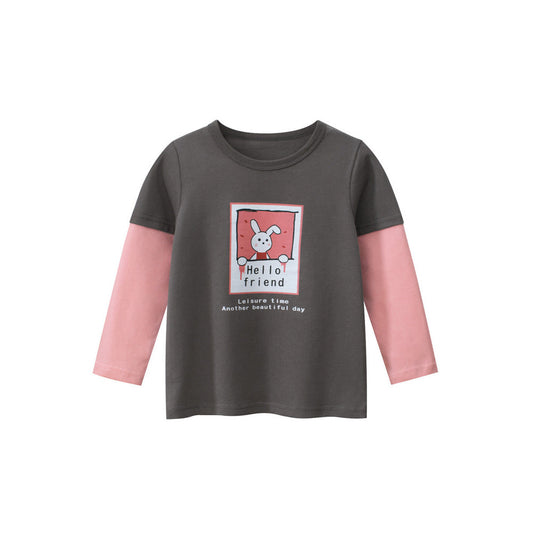 MyKids-USA® Kids Girls Animals Cartoon Print Crew Neck Long Sleeves Color Patchwork Shirt