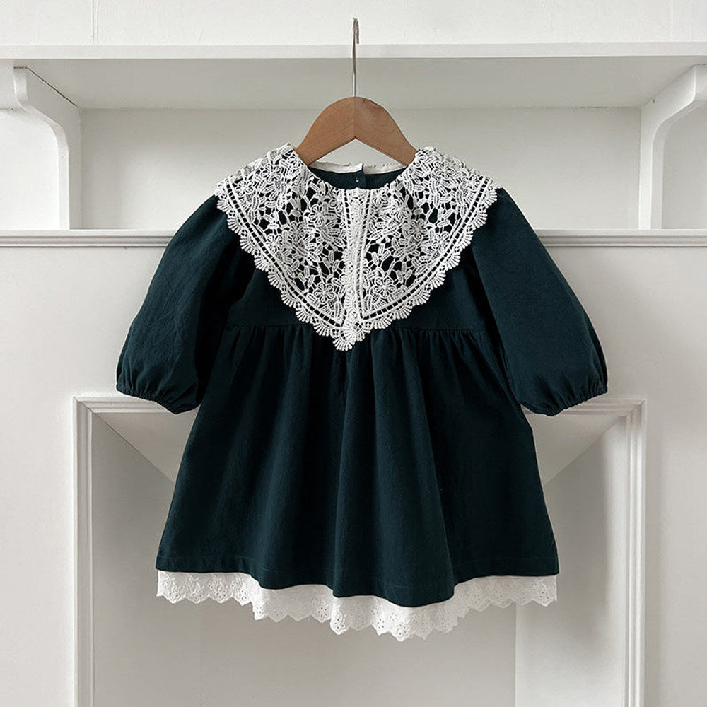 MyKids-USA® Baby Kids Girls Long Sleeves Vintage Hollow-out Lace Collar Dress