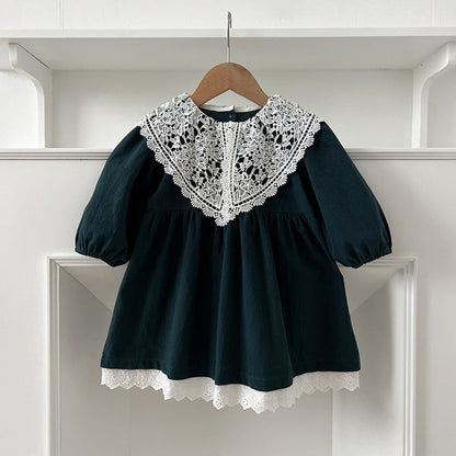 MyKids-USA® Baby Kids Girls Long Sleeves Vintage Hollow-out Lace Collar Dress