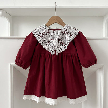 MyKids-USA® Baby Kids Girls Long Sleeves Vintage Hollow-out Lace Collar Dress