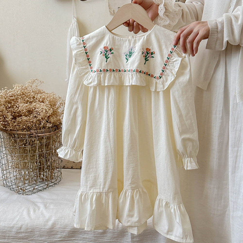MyKids-USA® Girls Flowers Embroidery Pattern Long Sleeves French Style Dress