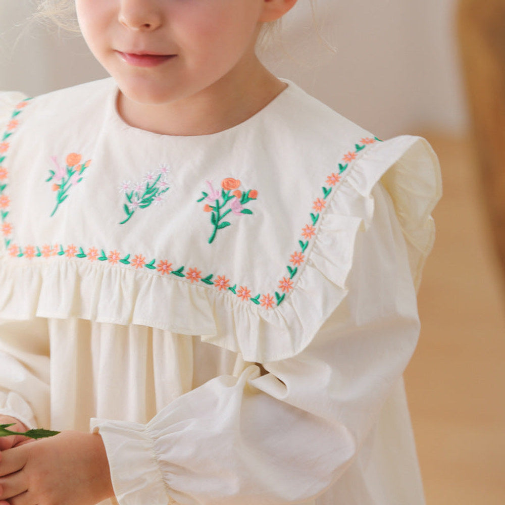 MyKids-USA® Girls Flowers Embroidery Pattern Long Sleeves French Style Dress