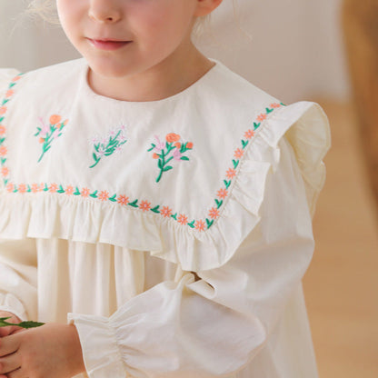 MyKids-USA® Girls Flowers Embroidery Pattern Long Sleeves French Style Dress